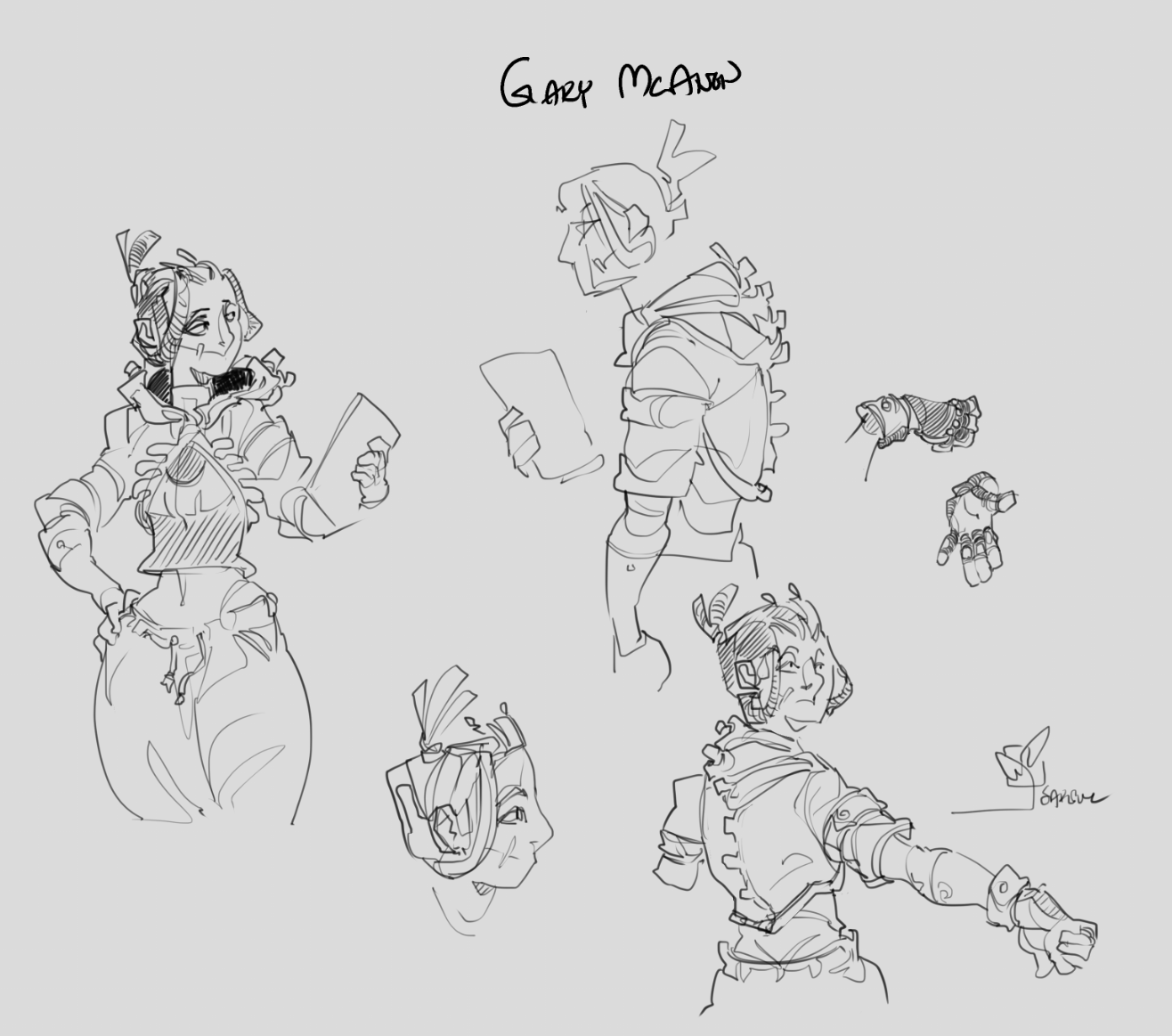 Hand-drawn character studies for Gary McAnon